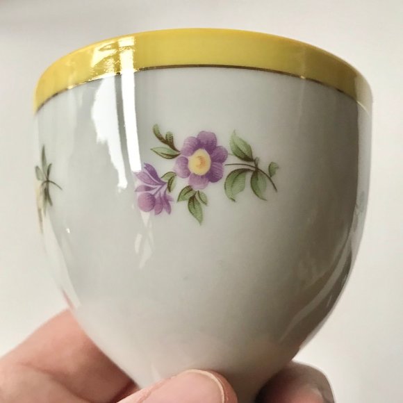 Vintage Porcelain Floral Gold Gilded Egg Cups Yellow White Flowers Pink Blue - Picture 10 of 15